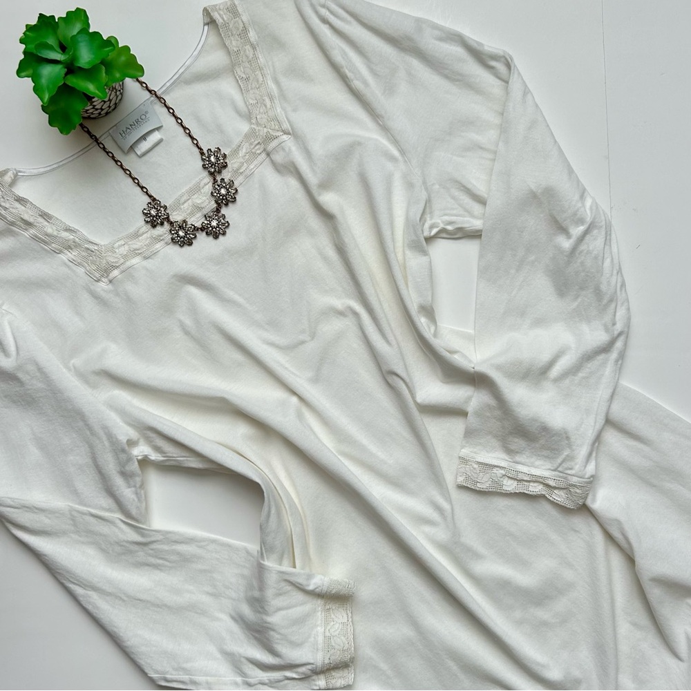 Hanro Ivory Lace-Trim Long Sleeve nightgown